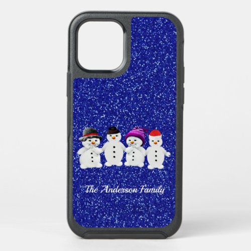 Family of Four Snowmen Blue Sparkle Winter    OtterBox Symmetry iPhone 12 Pro Case