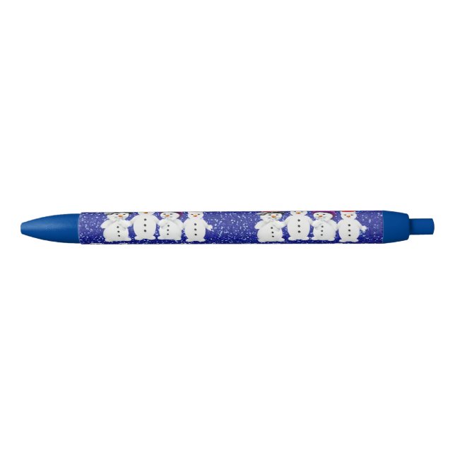 Family of Four Snowmen Blue Sparkle Winter  Pen (Front)