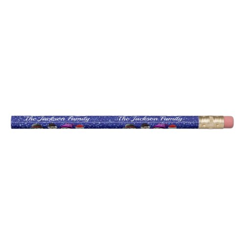 Family of Four Snowmen Blue Sparkle Winter   Pencil