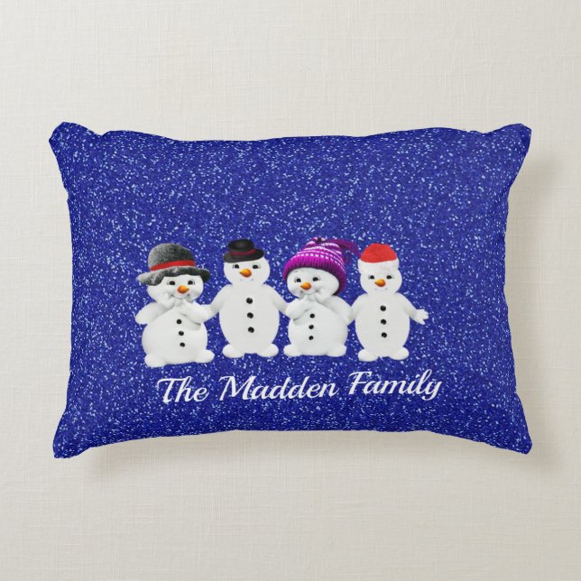 Family of Four Snowmen Sparkle Accent Pillow (Front)