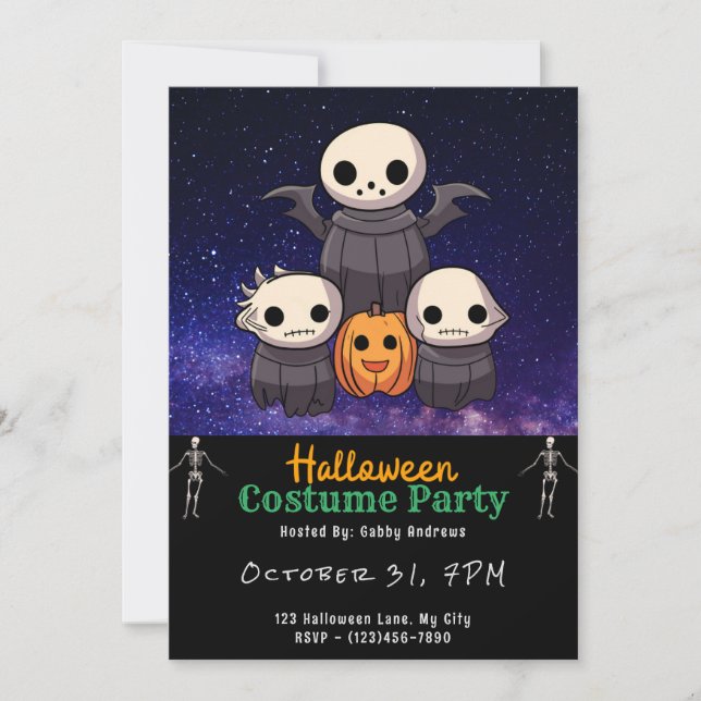 Family of Ghouls Super Cute Black Halloween Invitation (Front)