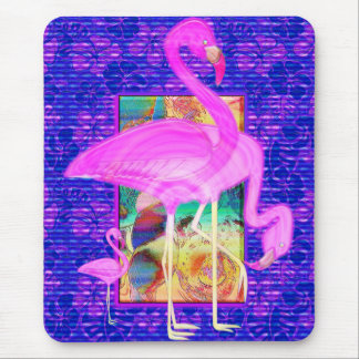 Family of Pink Flamingos Shells and Hibiscus Art Mouse Pad