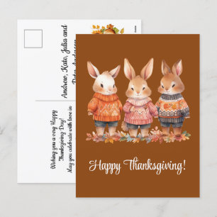 Family of Rabbits Happy Thanksgiving Holiday Postcard