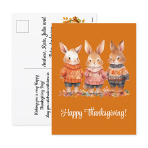 Family of Rabbits Happy Thanksgiving Holiday Postcard