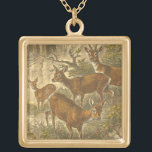 Family of Roe - Deers in a Forest Gold Plated Necklace<br><div class="desc">This painting by artist Friedrich Specht represents a family 4 roe-deers in a forest. The old style painting shows beautiful neutral and authentic colors of the roe-deer family. Customize your favorite Zazzle product using this beautiful image.</div>