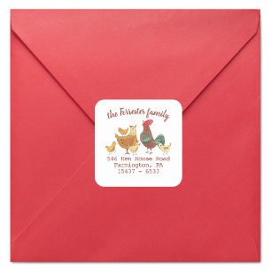 Family of Six Chickens Return Address Square Sticker