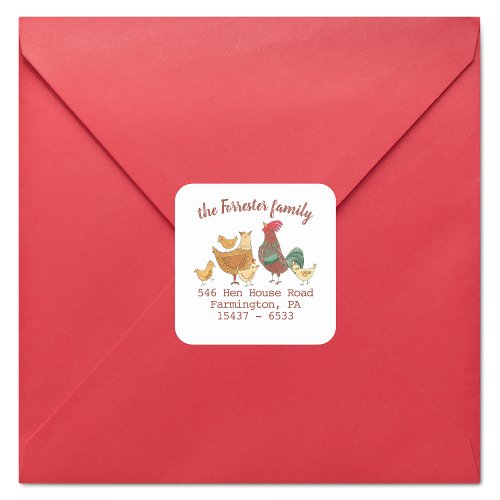 Family of Six Chickens Return Address Square Sticker