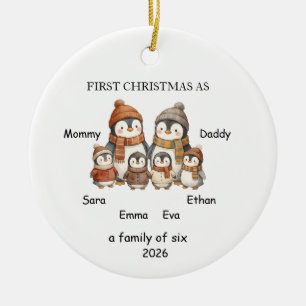 Family of Six First Christmas Ornament, penguin Ceramic Ornament