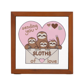 Family of Sloths with Envelope, Heart and Text Desk Organizer