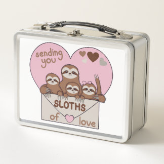Family of Sloths with Envelope, Heart and Text Metal Lunch Box