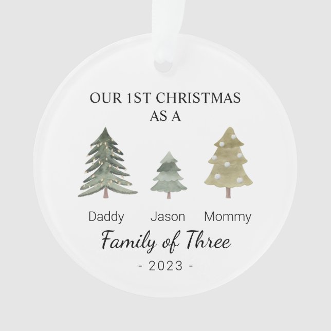 Family of Three Babys First Christmas Personalized Ornament (Front)