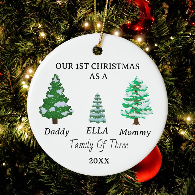 Family of Three Christmas Custom Baby's First Xmas Ceramic Ornament (Creator Uploaded)