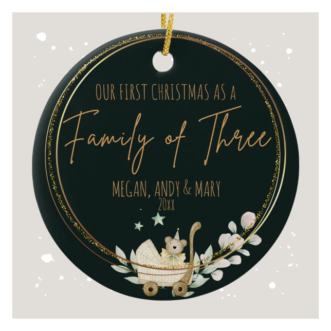Family of Three Christmas Ornament (Our First Christmas as a Family of Three Ceramic Ornament)