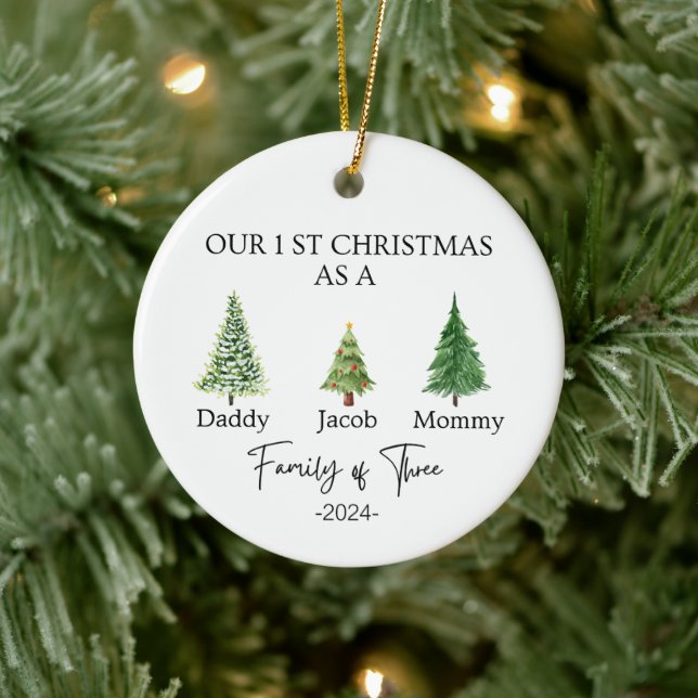 Family of Three Christmas Ornament - Family of 3  (Tree)