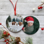 Family of Three | First Christmas Ornament<br><div class="desc">The perfect first Christmas keepsake for your family's first Christmas with your new baby. Our personalized Christmas ornaments feature charming rustic watercolor bear family, your family name and is also personalized with your photo on the back. Add your custom wording to this design by using the "Edit this design template"...</div>
