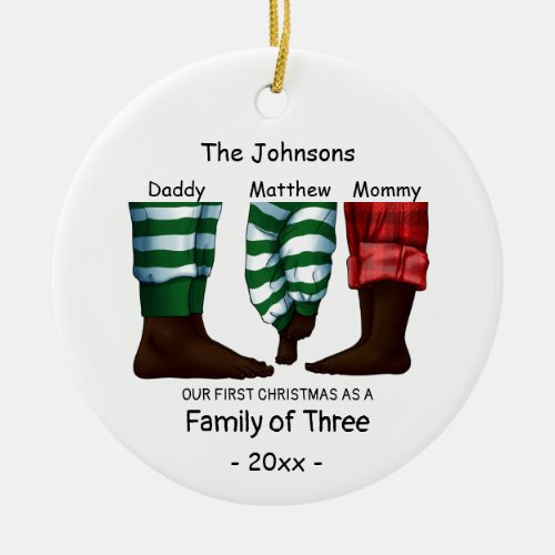 Family of Three First Christmas Personalized Ceramic Ornament