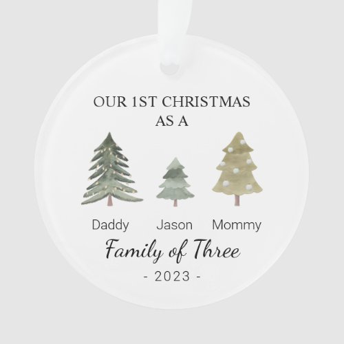 Family of Three Personalized Babys First Christmas Ornament