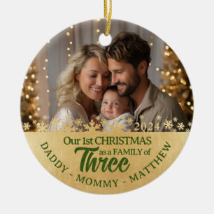 Family of Three Photo Ornament First Christmas