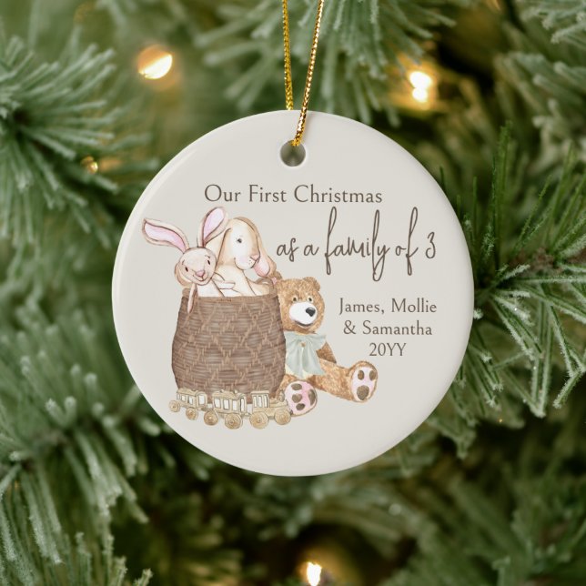 Family of Three Teddy Bear Custom Photo C Ceramic Ornament (Tree)