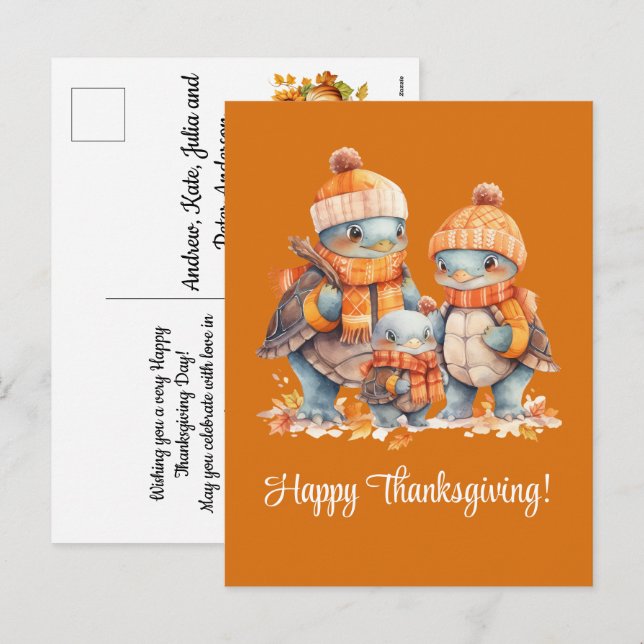 Family of Turtles Happy Thanksgiving Holiday Postcard (Front/Back)