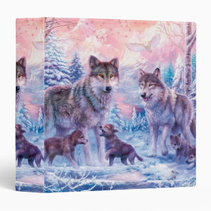 Family Of Wolves Painting 3 Ring Binder
