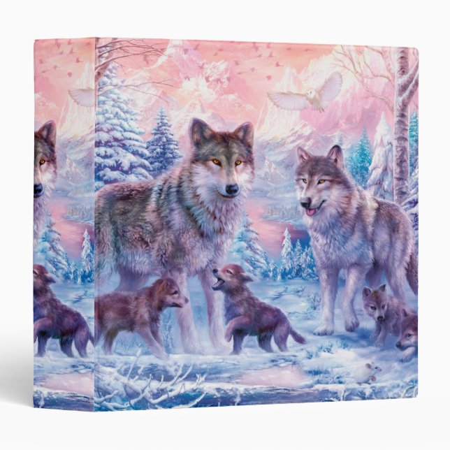 Family Of Wolves Painting 3 Ring Binder (Front/Spine)