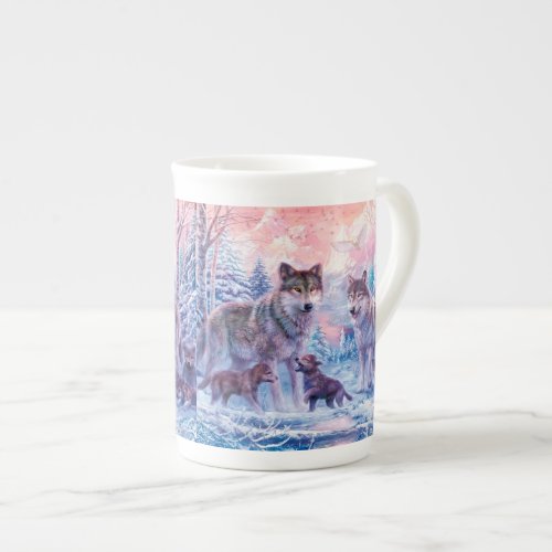 Family Of Wolves Painting Bone China Mug