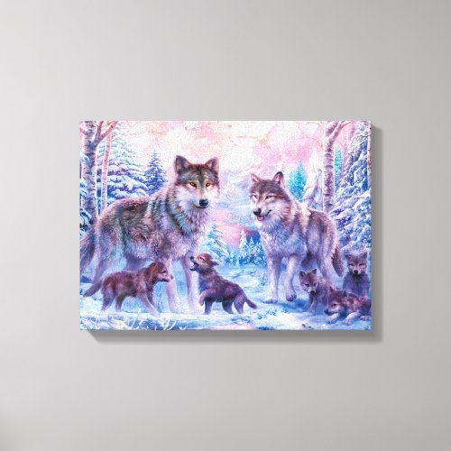 Family Of Wolves Painting Canvas Print