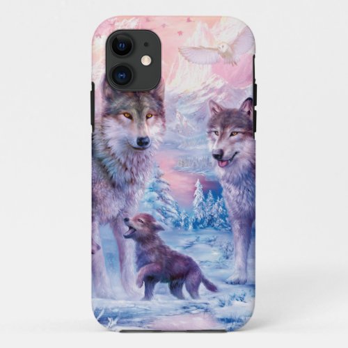 Family Of Wolves Painting iPhone 11 Case