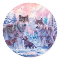 Family Of Wolves Painting Classic Round Sticker