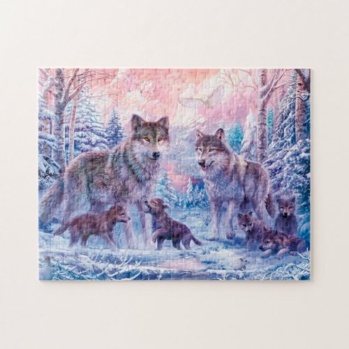 Family Of Wolves Painting Jigsaw Puzzle