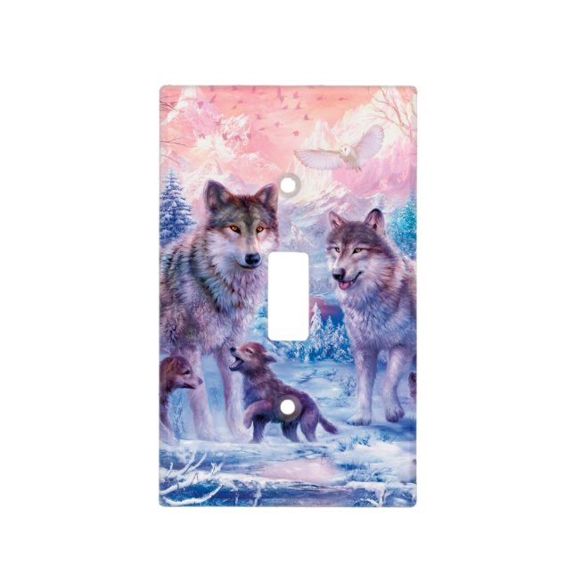 Family Of Wolves Painting Light Switch Cover (Front)
