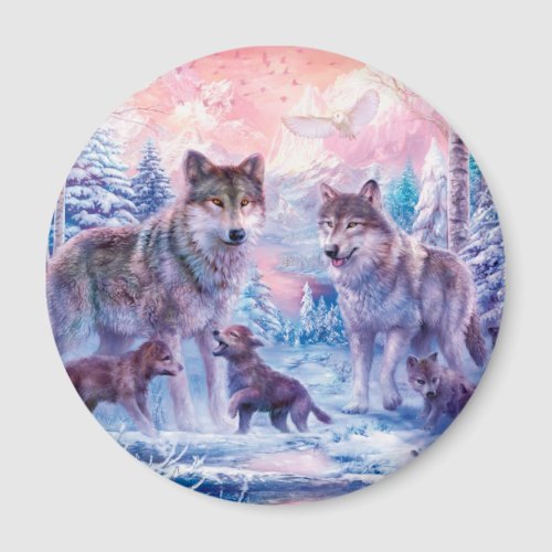 Family Of Wolves Painting Magnet