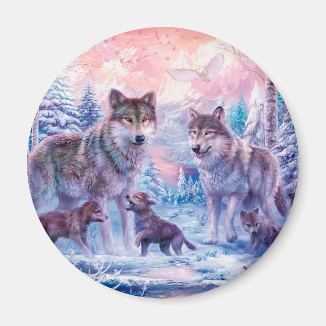 Family Of Wolves Painting Magnet (Front)