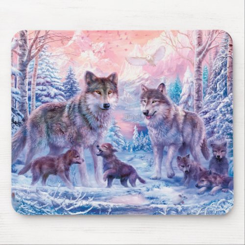 Family Of Wolves Painting Mouse Pad