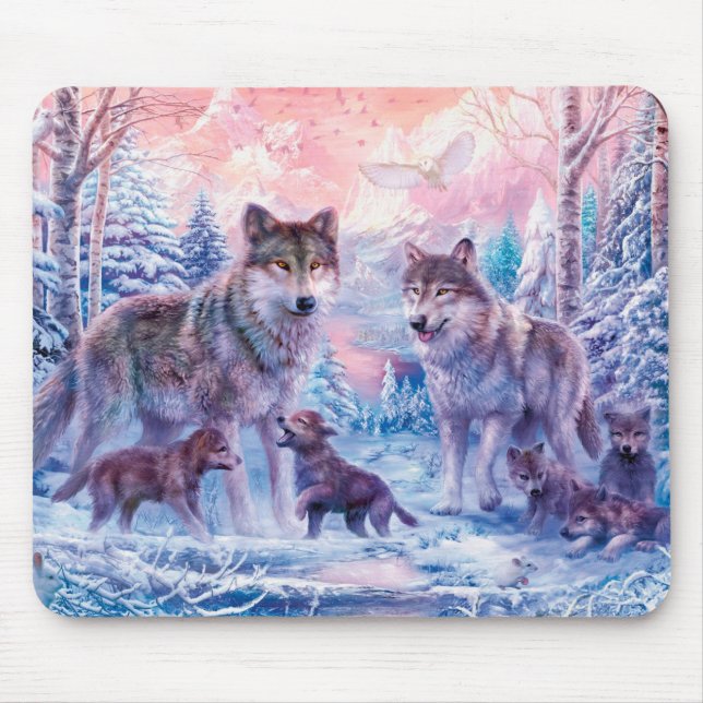 Family Of Wolves Painting Mouse Pad (Front)