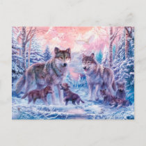 Family Of Wolves Painting Postcard