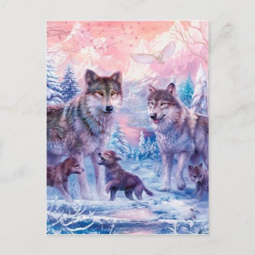 Family Of Wolves Painting Postcard