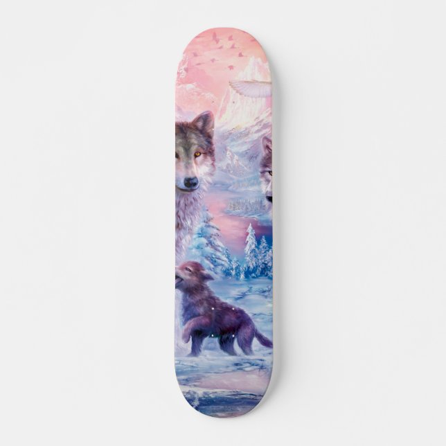 Family Of Wolves Painting Skateboard (Front)