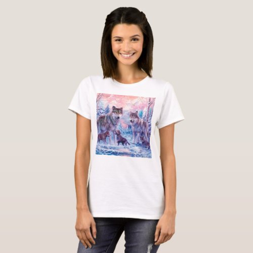 Family Of Wolves Painting T_Shirt