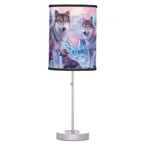 Family Of Wolves Painting Table Lamp