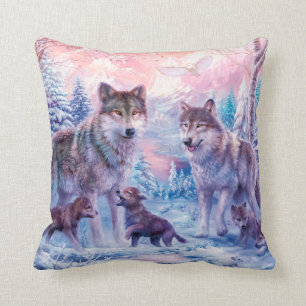 Family Of Wolves Painting Throw Pillow