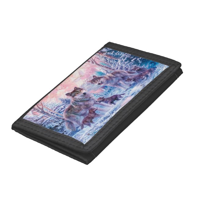Family Of Wolves Painting Trifold Wallet (Bottom)