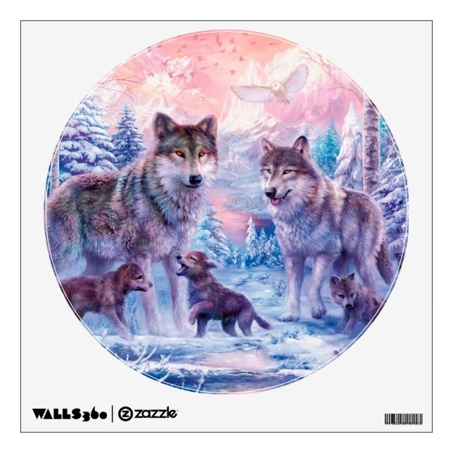 Family Of Wolves Painting Wall Decal (Front)