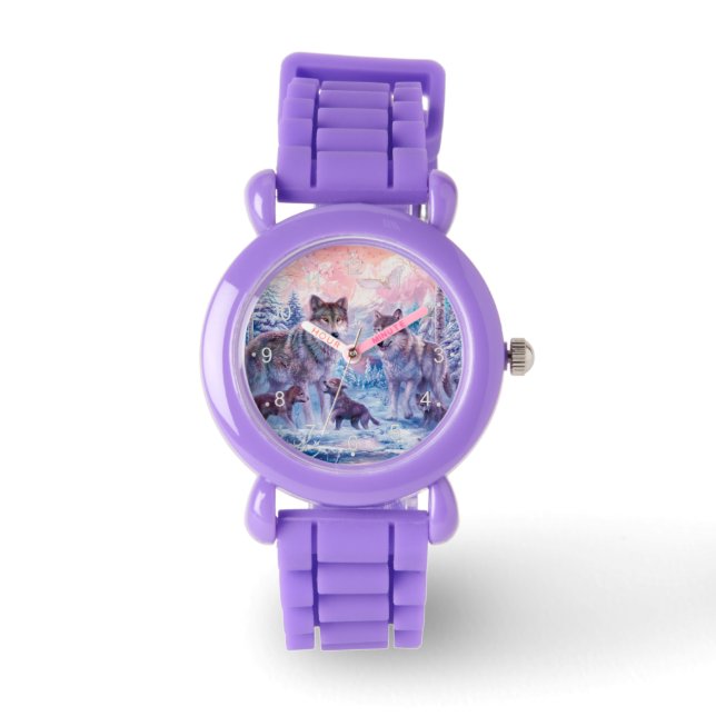 Family Of Wolves Painting Watch (Front)