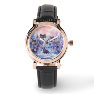 Family Of Wolves Painting Watch