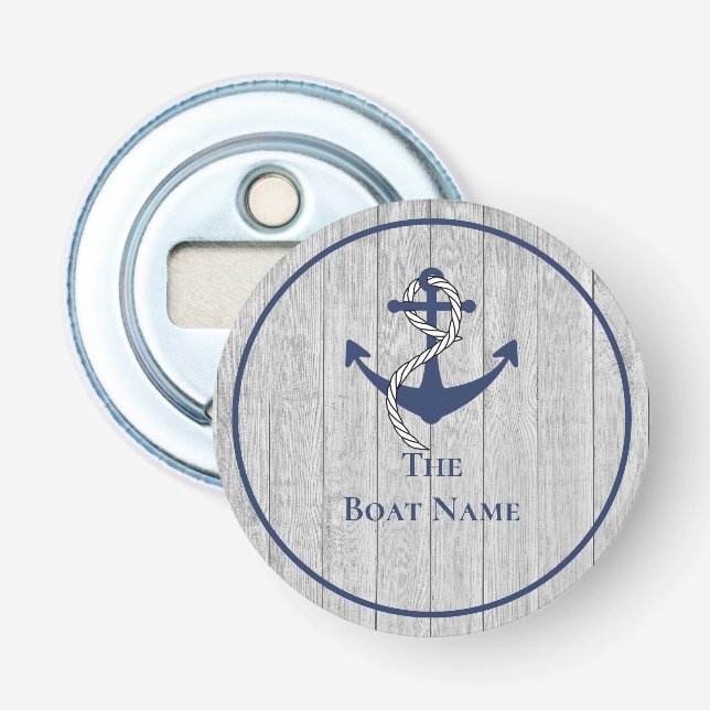 Family or Boat Name Navy Anchor Rope Nautical  Bottle Opener (Front)