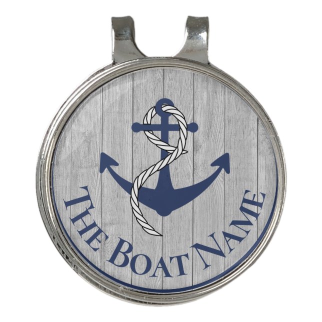 Family or Boat Name Navy Anchor Rope Nautical   Golf Hat Clip (Front)