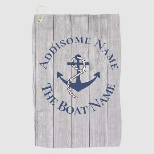 Family or Boat Name Navy Anchor Rope Nautical    Golf Towel