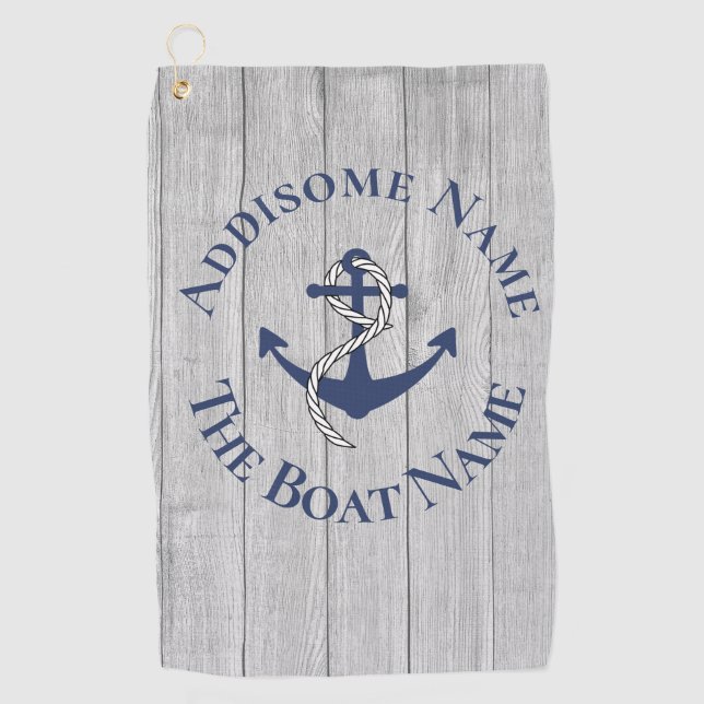 Family or Boat Name Navy Anchor Rope Nautical    Golf Towel (Front)